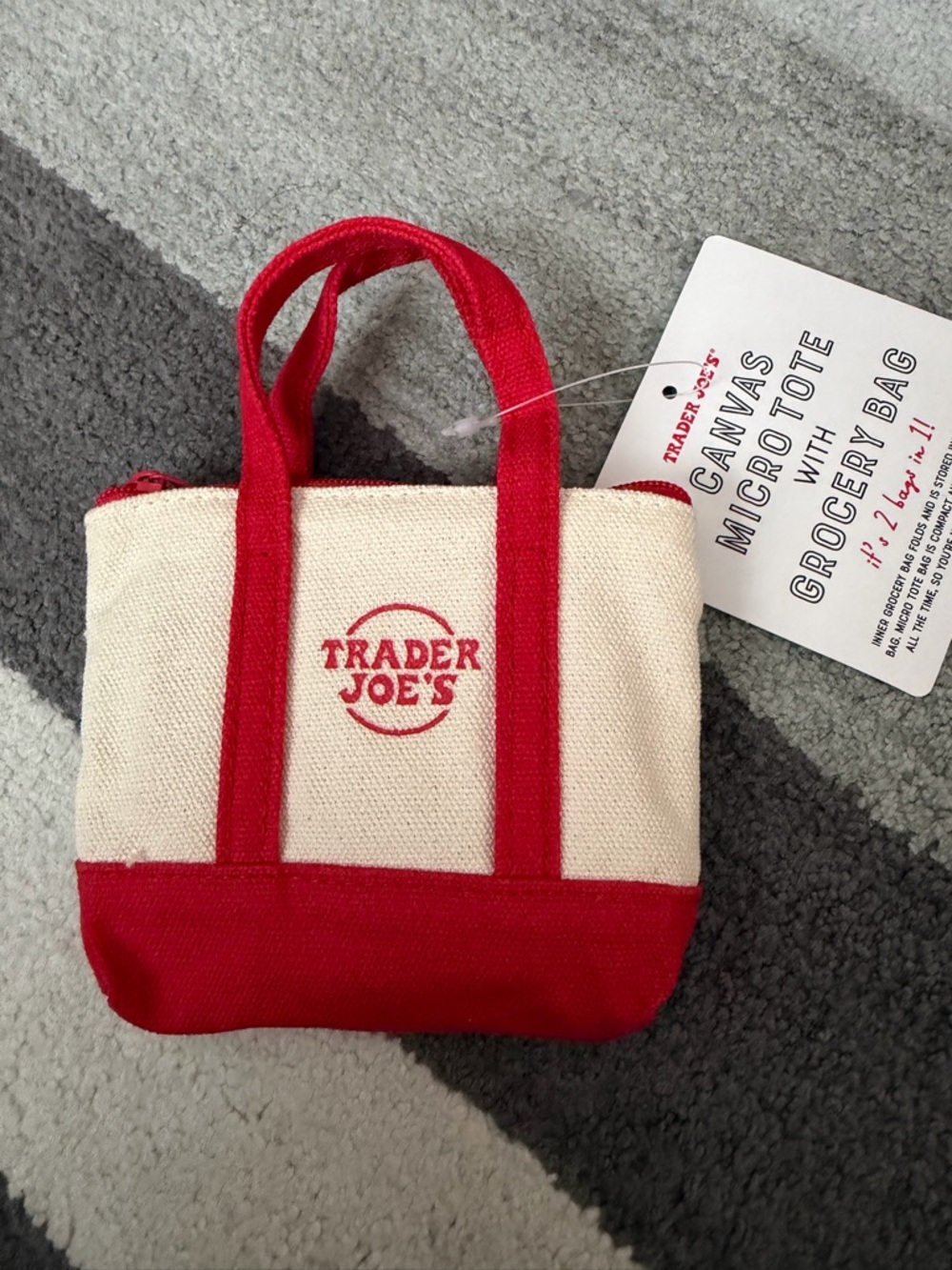 Red and Cream Canvas Micro Tote Mini Bag